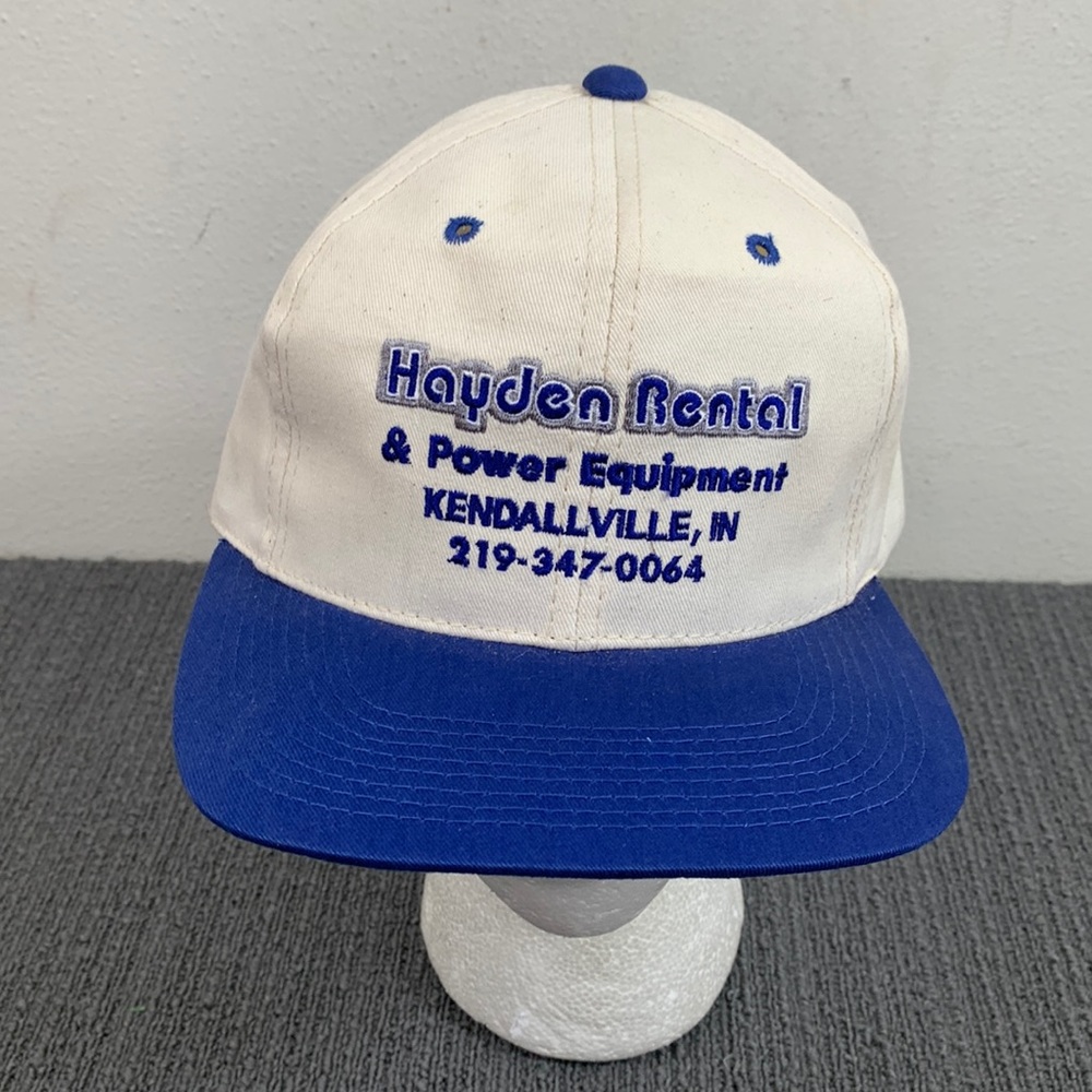 Vintage Hayden Rental Snapback Hat Mens OSFA Cream Blue Baseball Cap Headliner